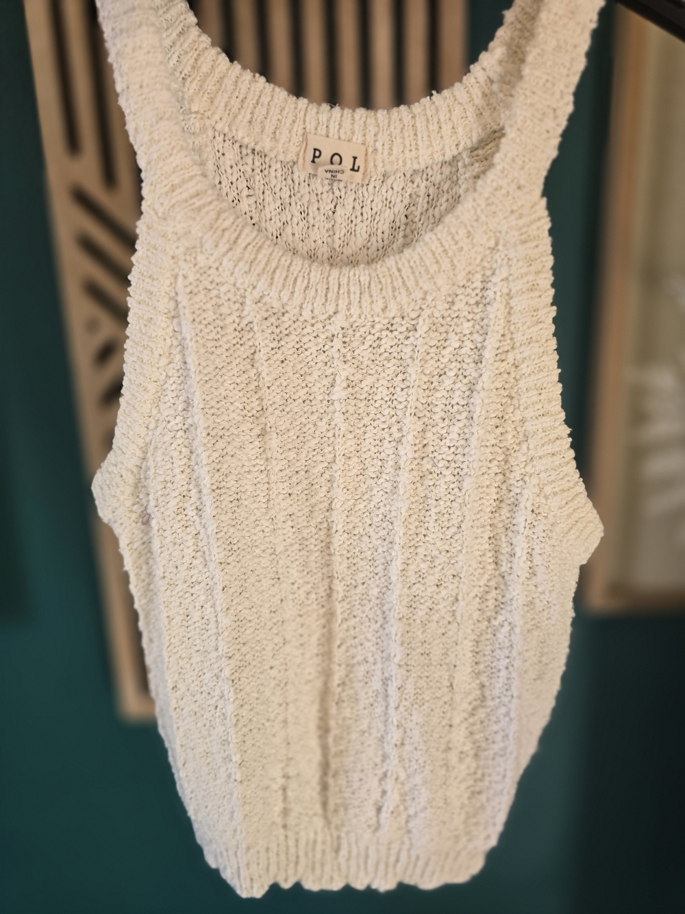 POL Cream Textured Knit Tank